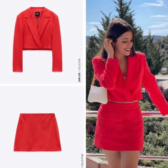 NWT Zara 2 Piece Linen Blend Cropped Blazer &Skirt - Picture 14 of 15